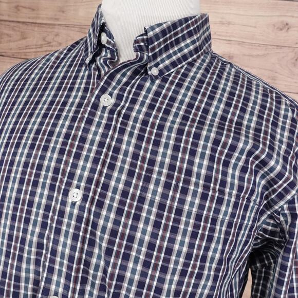 Duluth Trading WrinkleFighter Shirt Mens Large Blue Plaid Button Down Cotton - Picture 2 of 8